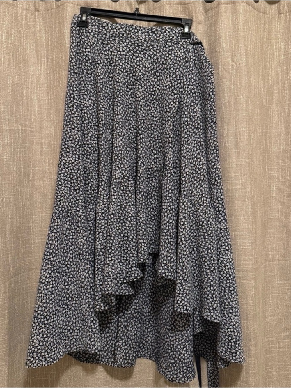 Floral High-Low Black and White Wrap Midi Skirt